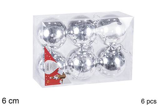 [106703] Pack 6 boules argentées brillantes 6 cm