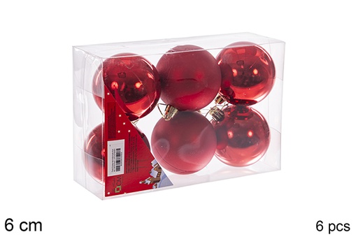 [106705] Pack 6 boules rouges brillantes/mates 6 cm