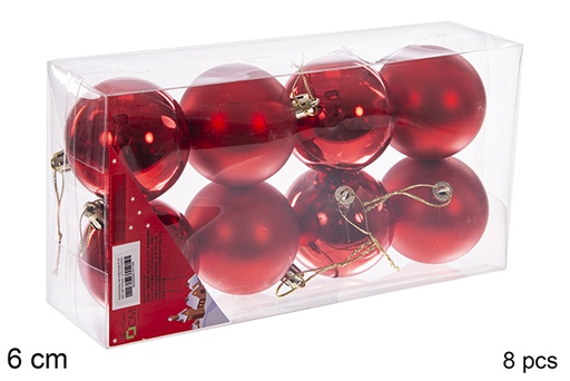 [106716] Pack 8 boules rouges brillantes/mates 6 cm