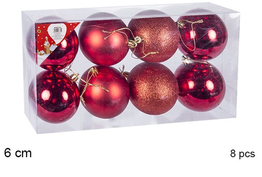 [106716] Pack 8 boules rouges brillantes/mates 6 cm