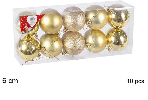 [106720] Pack 10 bolas ouro brilhantes/foscas/glitter 6 cm