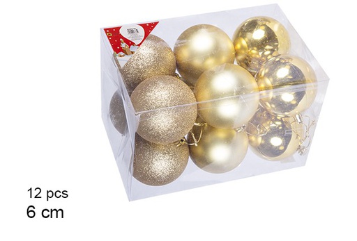 [106731] Pack 12 shiny/matte/glitter gold bauble 6 cm