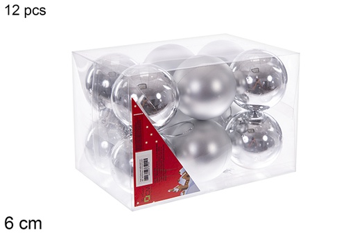 [106735] Pack 12 boules argentées brillantes/mates 6 cm