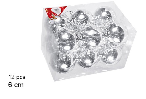 [106736] Pack 12 bolas plata brillo 6 cm