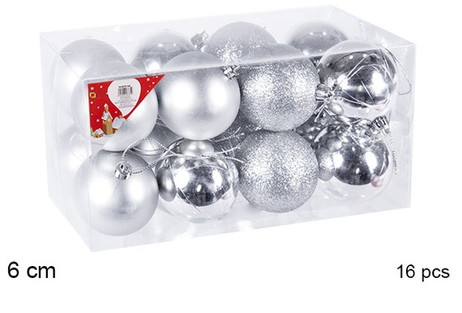 [106746] Pack 16 shiny/matte silver balls 6 cm