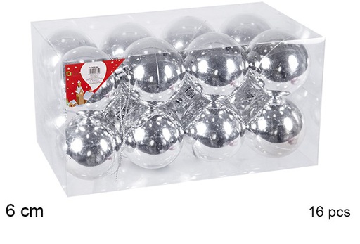 [106747] Pack 16 boules argentées brillantes 6 cm