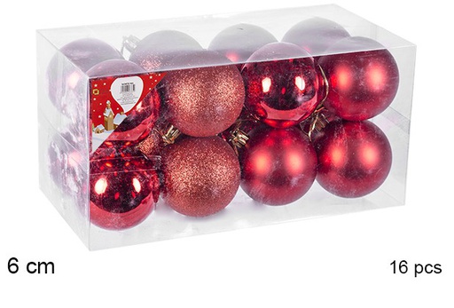 [106749] Pack 16 boules rouges brillantes/mates 6 cm