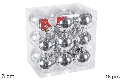 [106757] Pack 18 boules argentées brillantes 6 cm