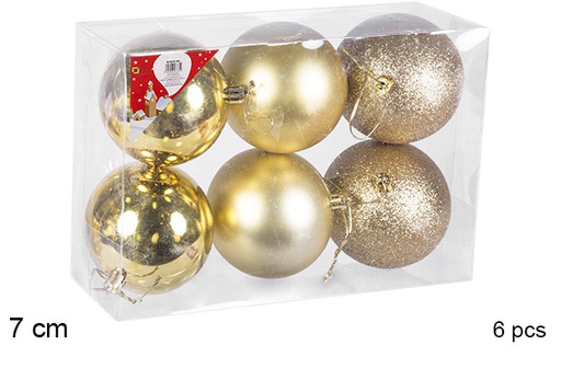 [106799] Pack 6 boules dorées brillantes/mates/à paillettes 7 cm