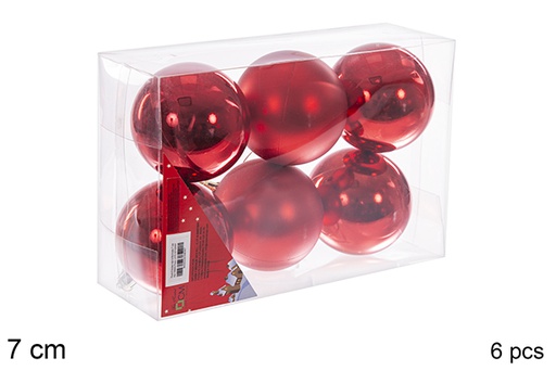 [106806] Pack 6 boules rouges brillantes/mates 7 cm