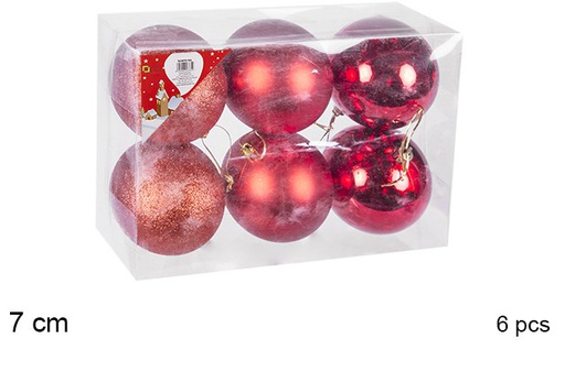 [106806] Pack 6 red shiny/matte bauble 7 cm