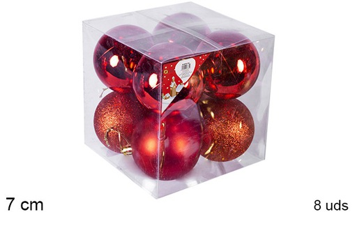 [106816] Pack 8 red shiny/matte/glitter bauble 7 cm