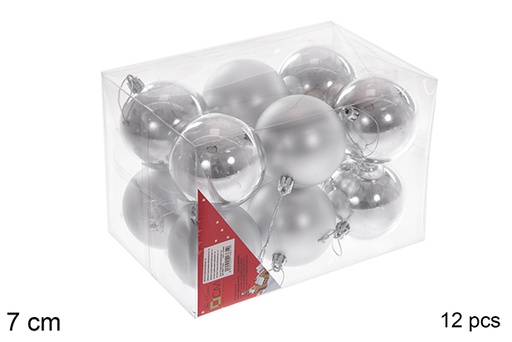 [106831] Pack 12 boules argentées brillantes/mates  7 cm