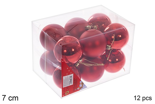 [106834] Pack 12 bolas rojo brillo/mate 7 cm