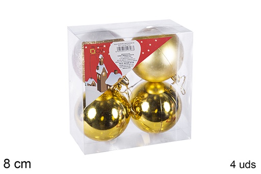 [106837] Pack 4 palline oro lucide/opache/glitterate 8 cm