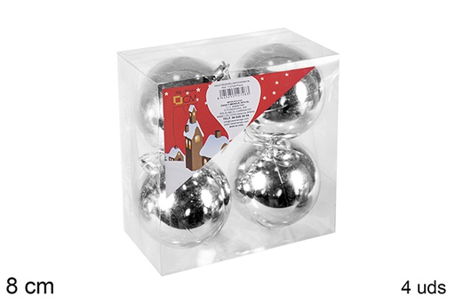 [106841] Pack 4 boules argentées brillantes 8 cm