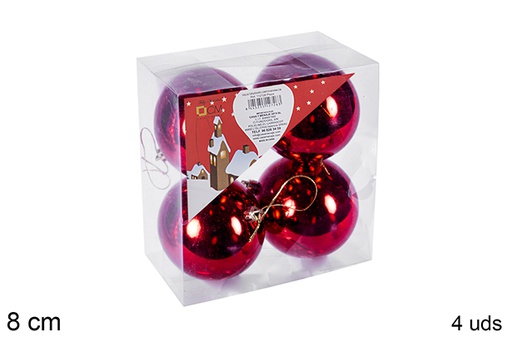 [106844] Pack 4 boules brillantes rouges 8 cm