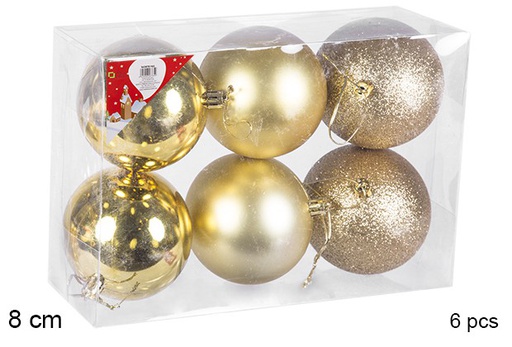 [106846] Pack 6 boules dorées brillantes/mates 8 cm