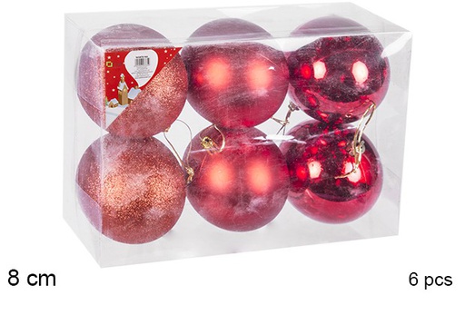 [106852] Pack 6 boules rouges brillantes/mates 8 cm