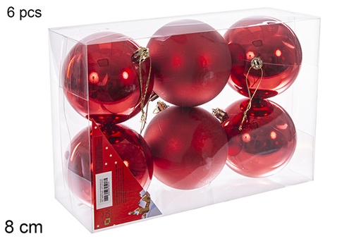 [106852] Pack 6 red shiny/matte bauble 8 cm