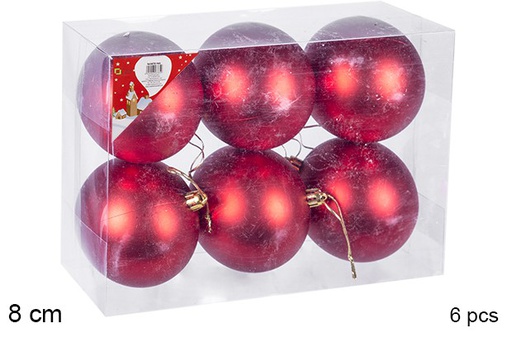 [106854] Pack 6 boules rouges mates 8 cm