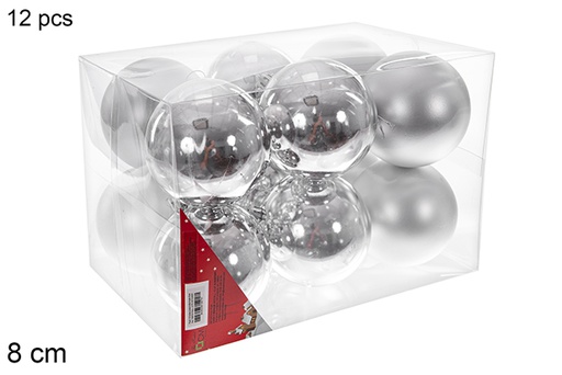 [106879] Pack 12 boules argentées brillantes/mates 8 cm