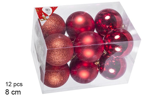 [106883] Pack 12 boules rouges brillantes/mates 8 cm