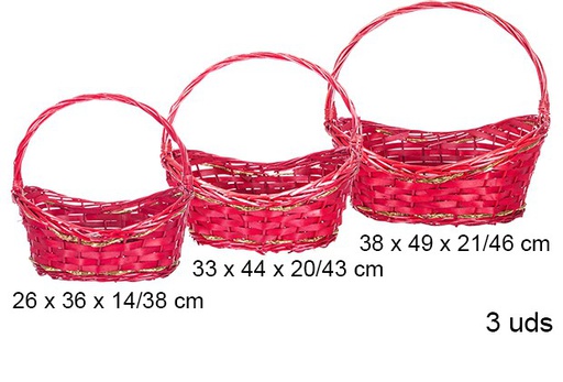 [105844] Pack 3 paniers de Noèl en osier rouges 