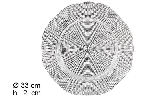 [105857] Sotto piatto in plastica pois argento lucido 33 cm