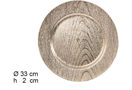 [105865] Assiette en bois doré peu brillant 33 cm