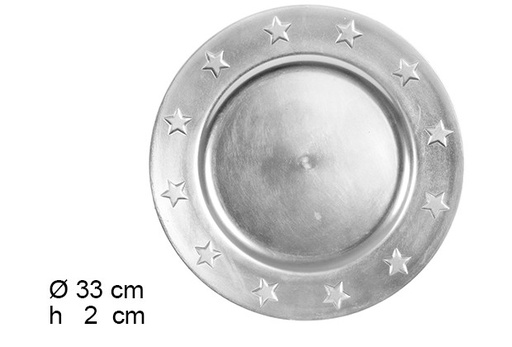 [105911] Bajo plato con estrellas plata brillo 33 cm