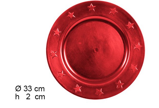 [105912] Bajo plato con estrellas rojo brillo 33 cm