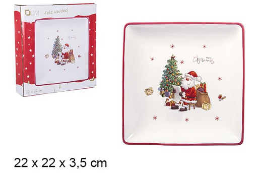 [106402] Plateau de Noël en céramique décoré du Père Noël 22 cm