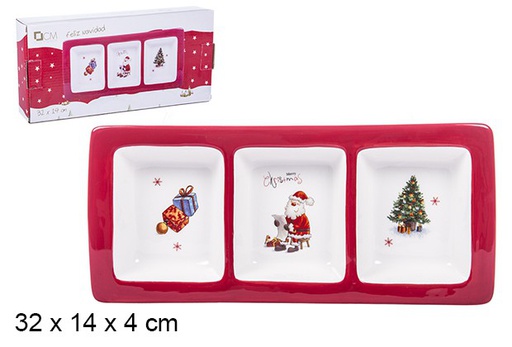 [106412] Antipasto natalizio in ceramica decorato con Babbo Natale 32x14 cm