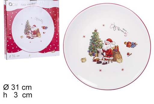 [106416] Piatto natalizio in ceramica decorato con Babbo Natale 31 cm