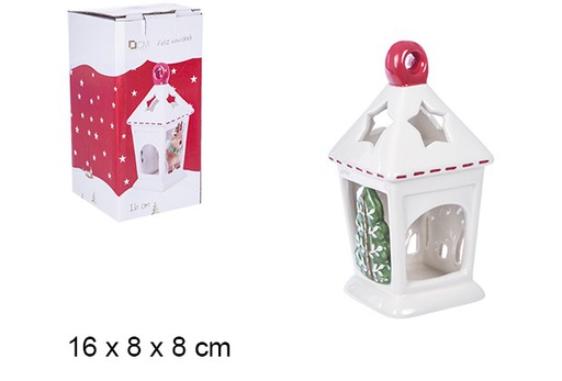 [106439] Christmas ceramic lantern candle holder 16 cm