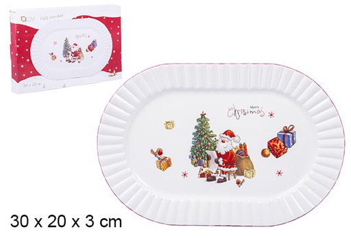 [106440] Bandeja de Natal em cerâmica decorada com Papai Noel 30x20 cm