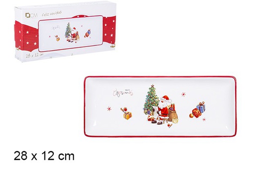 [106442] Bandeja de Natal em cerâmica decorada com Papai Noel 28x12 cm