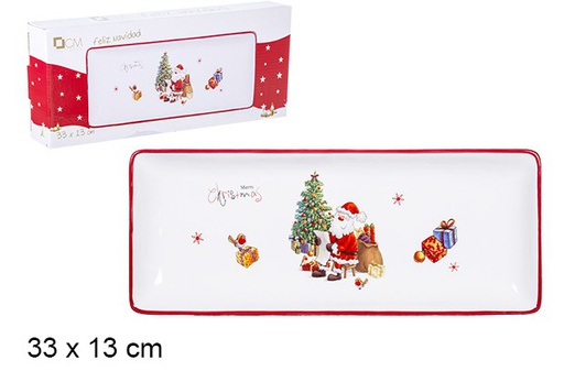 [106444] Plateau de Noël en céramique décoré du Père Noël 33x13 cm