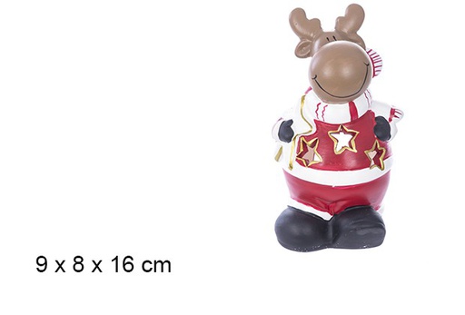 [106913] Christmas ceramic candle holder reindeer with scarf