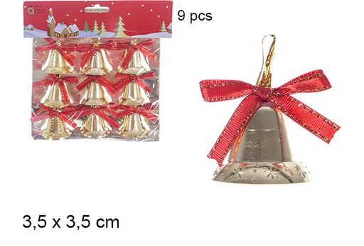[106945] Pack 9 campanas oro lisa 3,5 cm