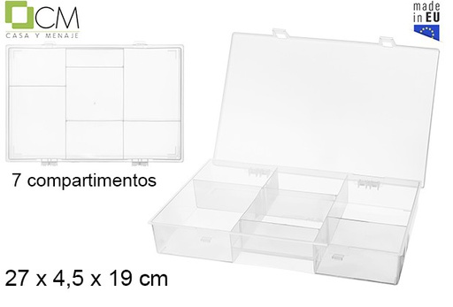 [102912] Caixa de ferramentas de plástico 7 compartimentos transparente 27x19 cm