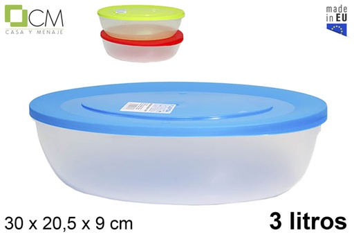 [103089] Boîte à lunch ovale avec couvercle couleurs assorties 3 l.