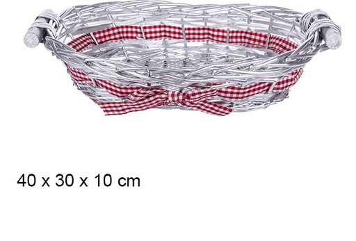 [107487] Silver oval basket with bow 40x30 cm
