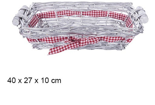 [107491] SILVER RECTANGULAR BREAD BASKET WITH BOW