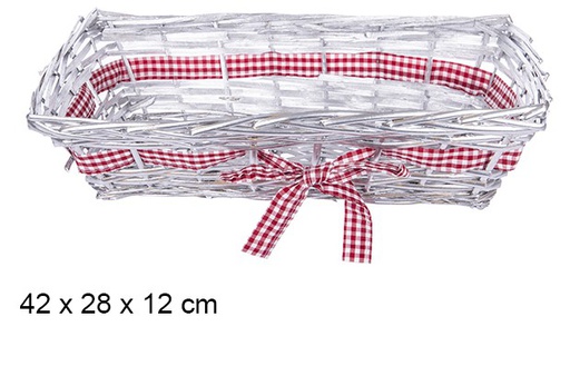 [107499] Cesta mimbre plata con lazo Navidad 42x28 cm