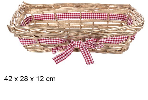 [107500] Gold wicker tray with Christmas bow 42x18 cm
