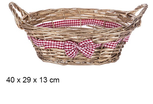 [107504] Cesta oval de Natal dourada com laço 40x29 cm