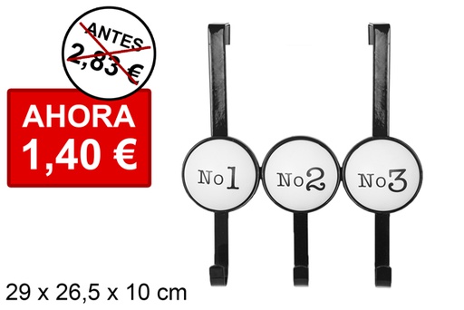 [104759] Percha metal para puerta con 3 pomos numeros