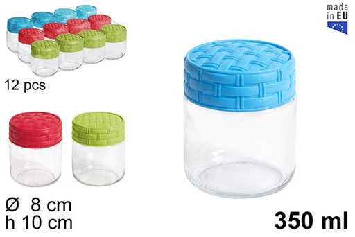 [102796] Glass jar with rattan lid assorted colors 350 ml